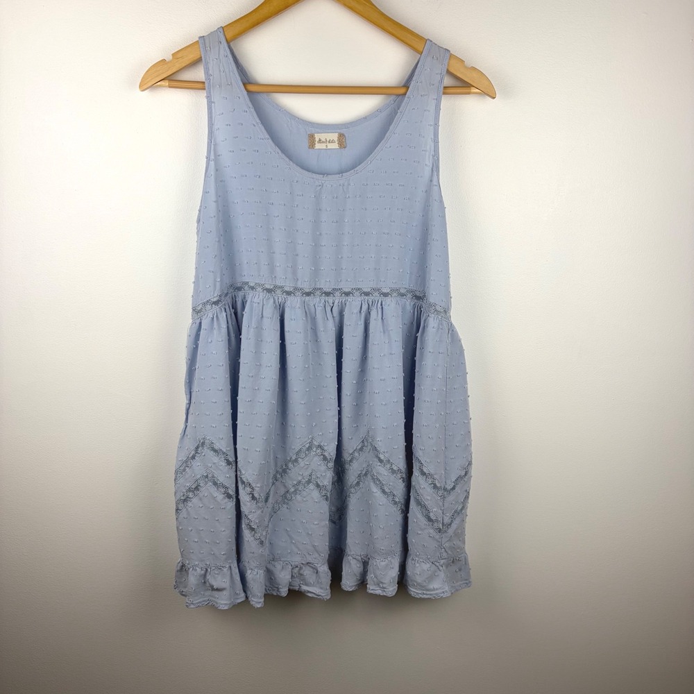 Altar'd State Womens Light Blue Swiss Dot Lace‎ Trim Romantic Mini Dress Small